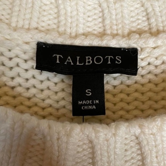 Talbots Cable Knit Sweater Ivory Small NWT Coastal Fisherman Preppy Cottage - Picture 7 of 11
